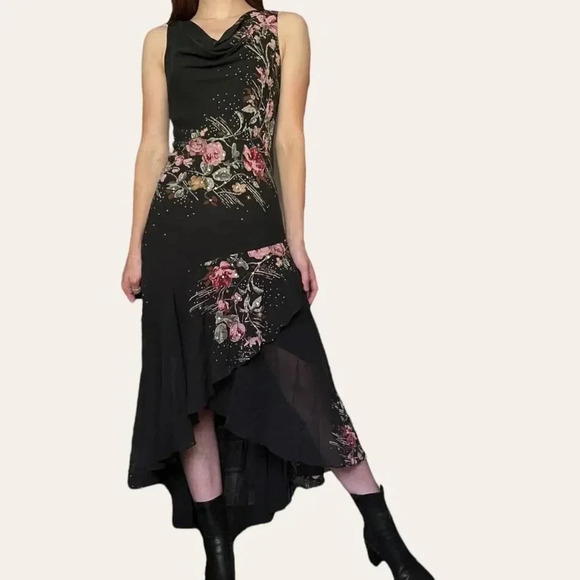 Alex Evenings 90s vintage beaded chiffon cowl neck maxi dress whimsigoth fairy - Picture 3 of 8